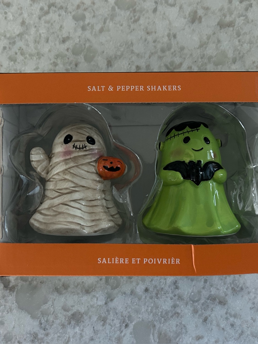 “New” Well Equipped Kitchen Ghost & Frankenstein Salt and Pepper Shaker Set